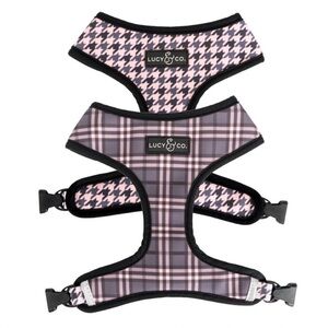 Lucy & Co Blushing Plaid Pink Houndstooth Reversible Harness and Leash Set